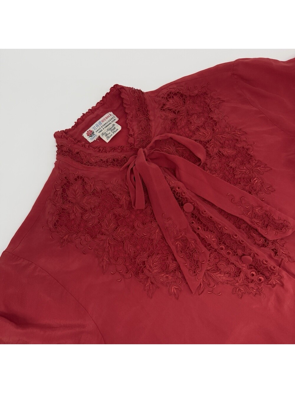 Peony 100% Silk Hand Embroidered Long Sleeve Blouse 8
